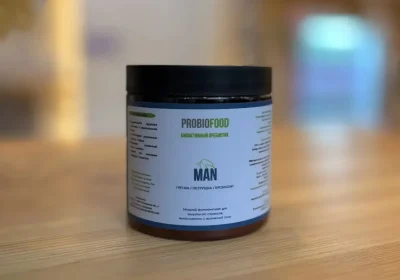 Растительный комплекс для мужского здоровья PROBIOFOOD MAN криопорошок в стеклянной баночке из брокколи, петрушки и гречки.